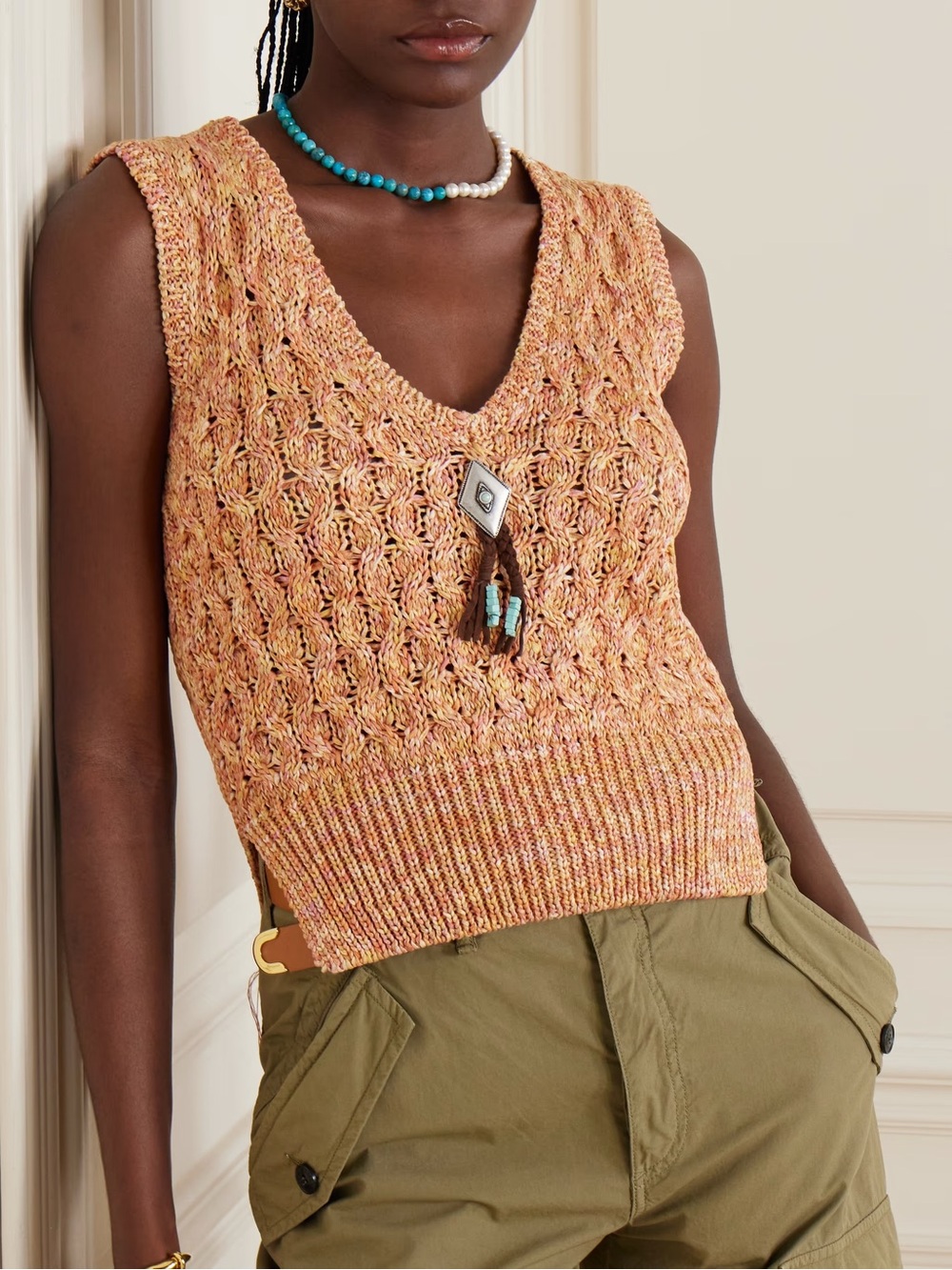 NWT FORTELA Cable-knit Lizzy Vest Made in Italy size S 100% Cotton